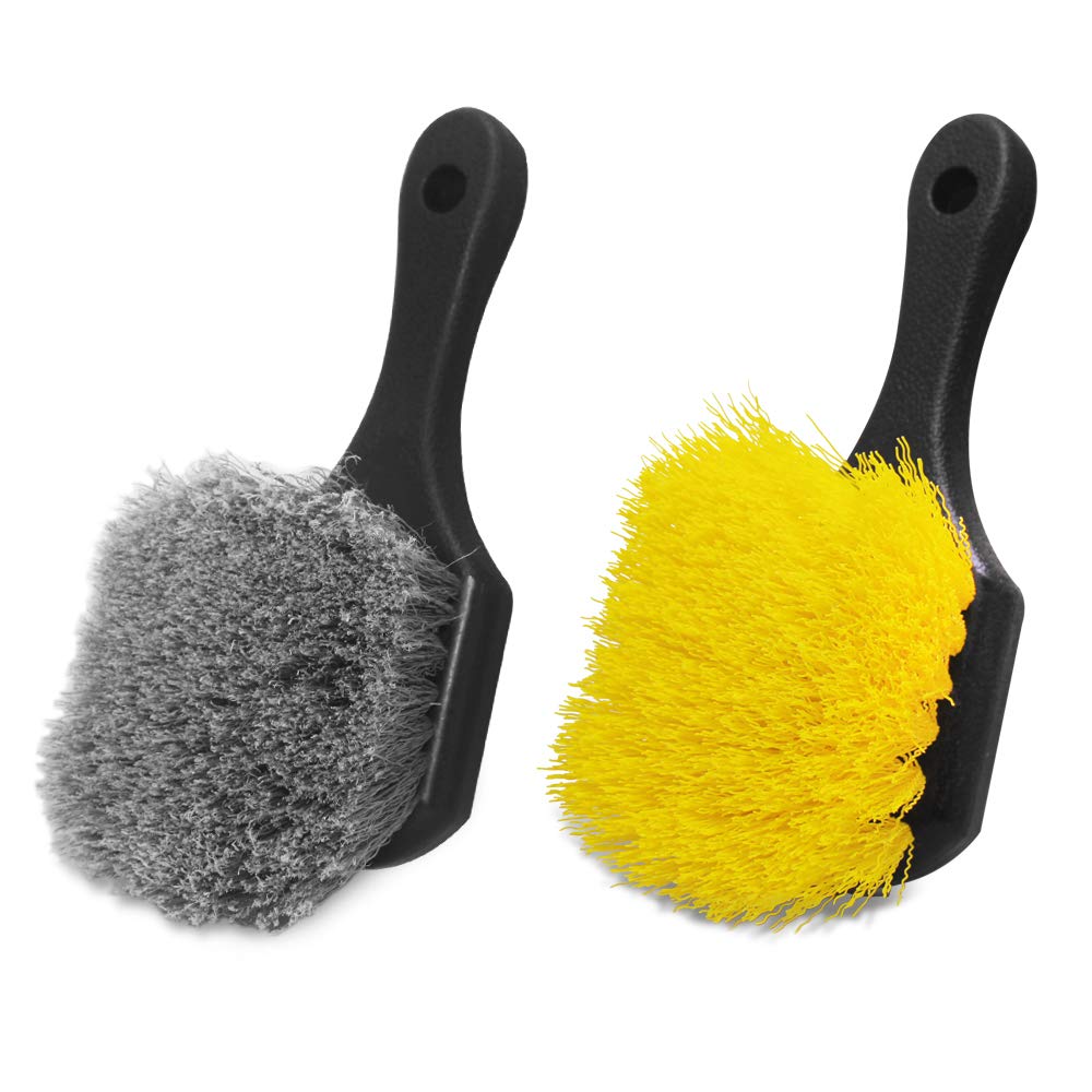 Wholesale Soft Short Handle Bristle 2 Set Car Wash Brush Cleaning Auto Wheel & Tire Cleaner Brush For Easy Scrubbing